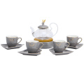 Luxury Design tea set gift box ceramics glass tea pot with porcelain cups and saucers